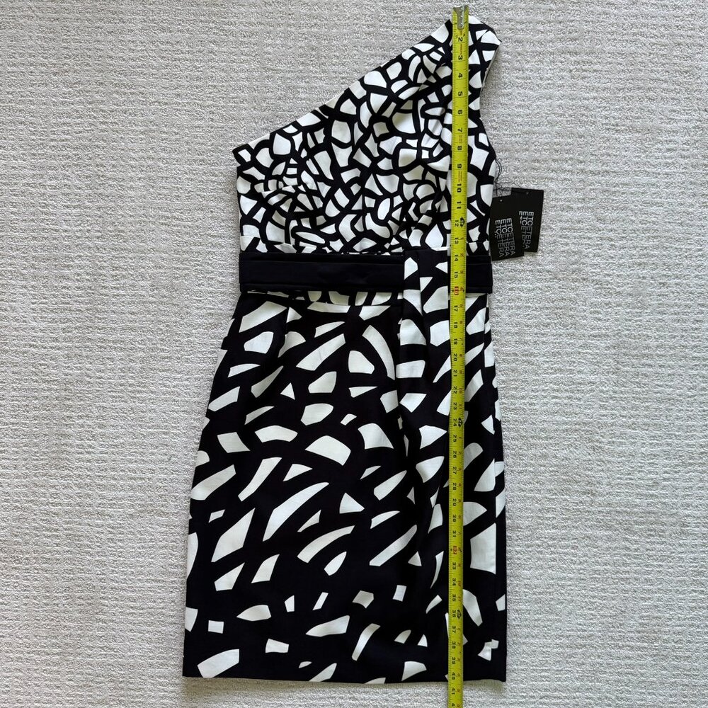NWT ETCETERA | One Shoulder Black & White Silk Dress Sz 8 - Picture 5 of 7